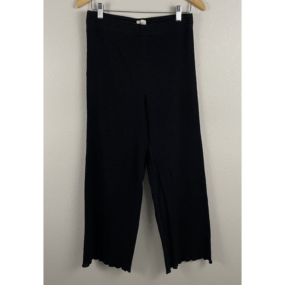 Wilfred Womens M Black Verona Pant Lettuce Hem High Waist Japanese Seersucker